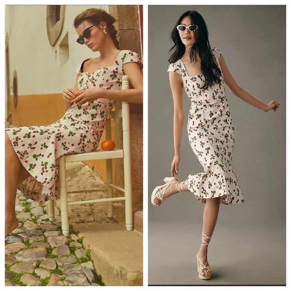 Anthropologie Dresses & Skirts - Anthropologie Cecily White Midi Dress with Strawberry Print